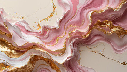 Fluid art texture. Backdrop with abstract swirling paint effect. Liquid acrylic artwork that flows and splashes. Mixed paints for baner or wallpaper. Lavender, golden and white overflowing colors