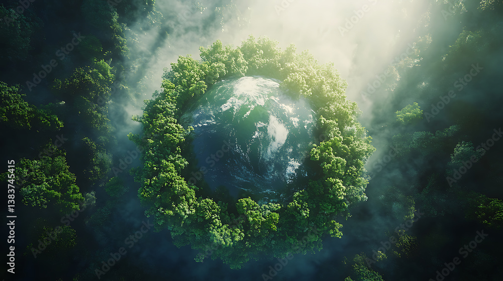 Poster view from above of green forest and earth, protect the earth, texture of forest view from above ecos