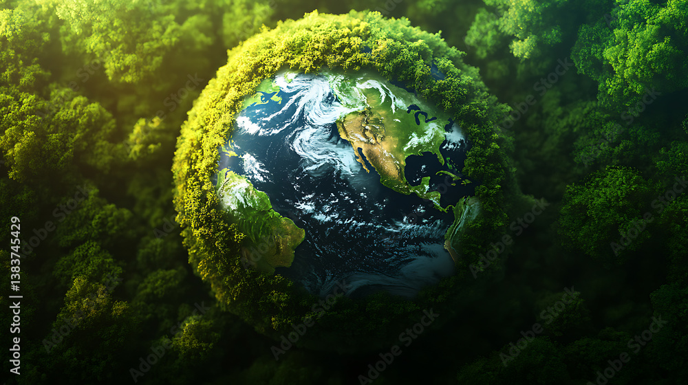Poster View from above of green forest and earth, protect the earth, texture of forest view from above ecosystem and healthy environment
