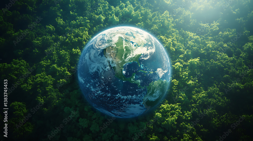 Aufkleber view from above of green forest and earth, protect the earth, texture of forest view from above ecos