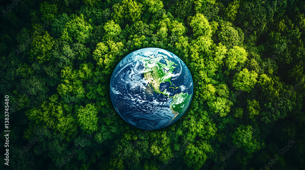 Poster view from above of green forest and earth, protect the earth, texture of forest view from above ecos