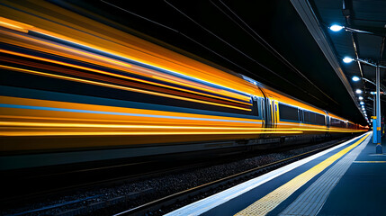 Fast Train At Night Station