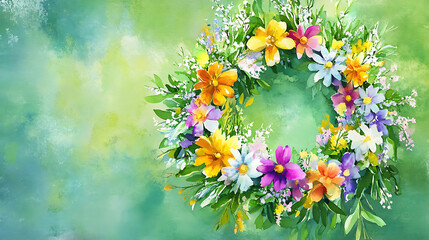 Obraz premium Watercolor illustration for nowruz with a wreath of beautiful spring flowers