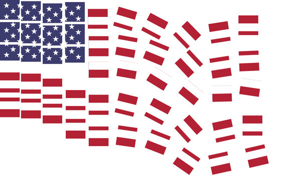US flag with 50 states torn apart, USA flag crisis economy concept, American national flag in PNG isolated on transparent background