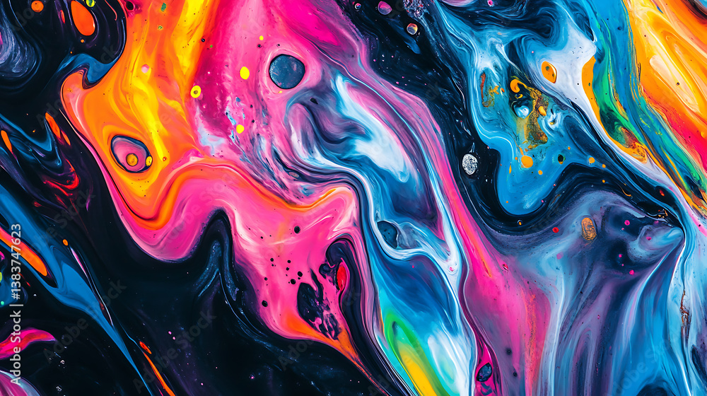 Poster Whirlwind of multicolored paint creating an abstract, dynamic effect, artistic energy concept