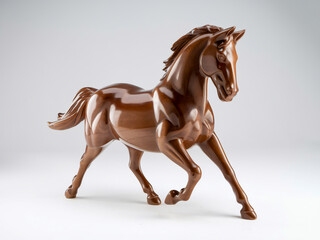 Brown horse sculpture in a dynamic pose