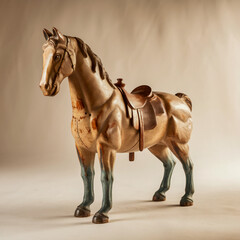 Wooden horse figure with saddle