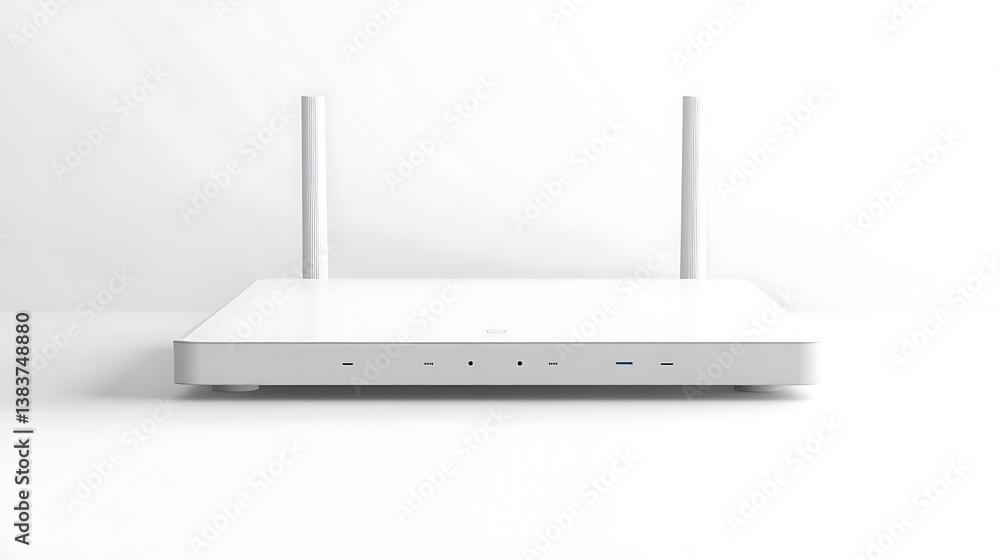 Leinwandbilder White wifi router, wireless broadband modem with antennas in front and perspective view, ethernet router for network connection and internet access isolated on white background