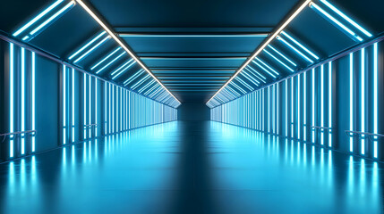 Fototapeta premium Futuristic Neon Blue Tunnel Corridor