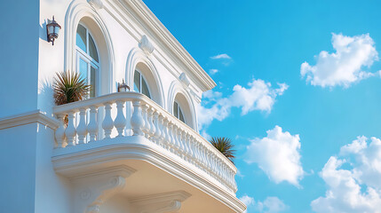 White villa over blue sky, traditional mediterranean residential architecture