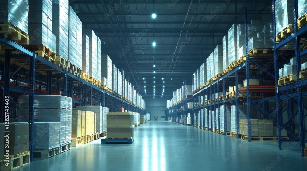 Aufkleber efficient warehouse operations enhancing productivity in a modern storage facility with high shelvin