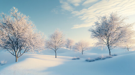 Winter landscape with trees and snow in winter