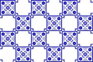 Mexican seamless pattern with flower inspired by talavera ceramic tile. Vector illustration. Mosaic design art.