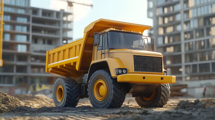 Obraz premium Yellow dump truck on a construction site