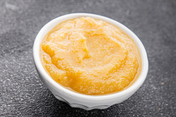 Apple puree natural ingredient tasty fresh gourmet food background table rustic food top view copy space