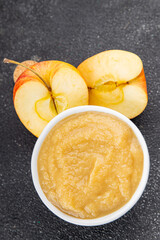 Apple puree natural ingredient tasty fresh gourmet food background table rustic food top view copy space