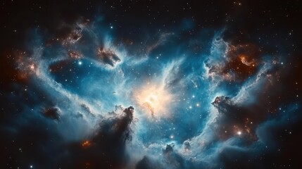 Colorful nebula with bright stars shining in the vastness of space