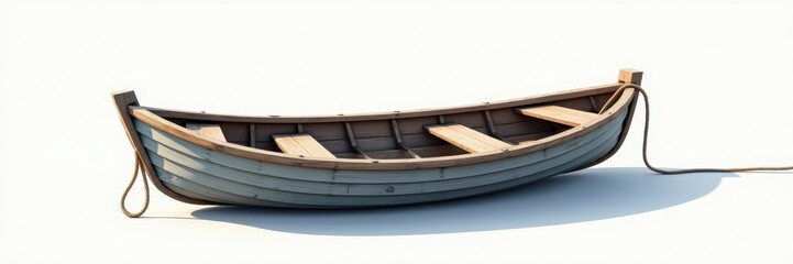 Isolated Wooden Rowboat on a White Background