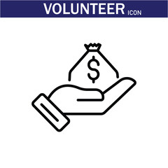 Volunteer Vector Line Icon . Volunteering, Charitable Organizations Logo Linear Pictograms. Donations, Humanitarian Aid, Peace-Keeping Missions Symbols Contour Illustrations . EPS 10 .