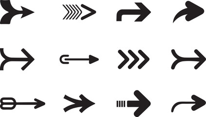 Set of arrows, arrows different, Arrow icon, black Vector illustration
