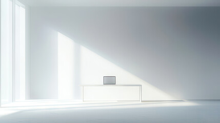 Minimalist workspace design modern interior with laptop and natural light