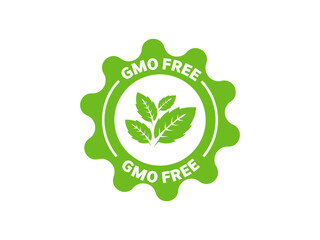 A green gmo free badge with leaves in the center