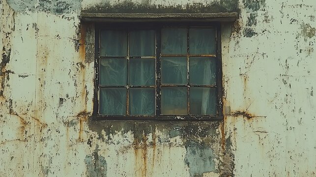 Old window on weathered wall