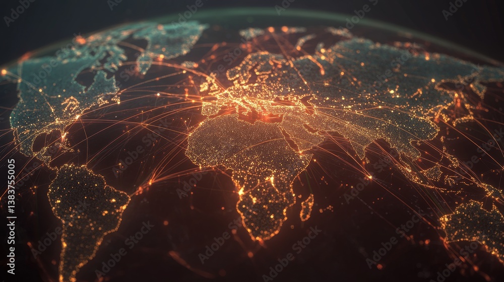 Poster global connectivity through technology a visualization of world data flow digital landscape night vi