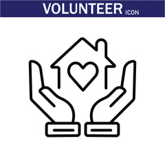 Volunteer Vector Line Icon . Volunteering, Charitable Organizations Logo Linear Pictograms. Donations, Humanitarian Aid, Peace-Keeping Missions Symbols Contour Illustrations . EPS 10 .