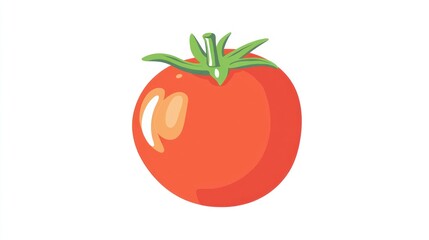 Isolated Ripe Tomato Illustration with Green Stem on White Background