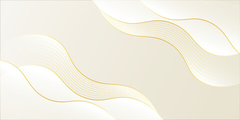 Elegant white-gray luxury background. Abstract wave dynamic wallpaper with gold lines.