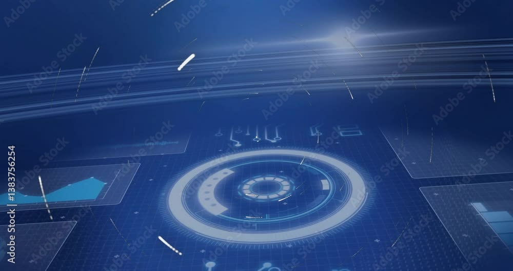 Poster animation of futuristic digital interface with circular graphics in school setting