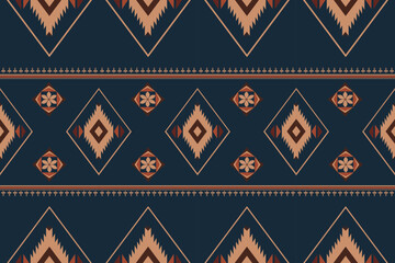 Geometric tribal pattern in dark blue and brown with diamond and floral elements