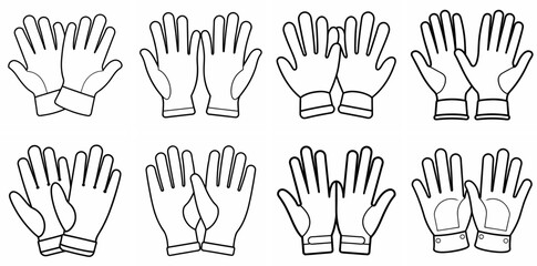 Fototapeta premium Work Gloves Outline Coloring Book Page Line Art Drawing Set