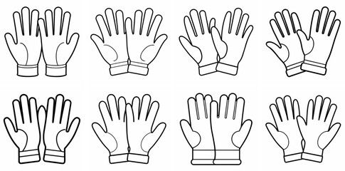 Fototapeta premium Work Gloves Outline Coloring Book Page Line Art Drawing Set