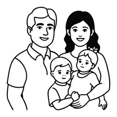 Parents holding children line art 