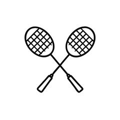 Hand-drawn badminton rackets crossed, perfect for sports logo or icon.