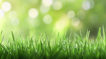 Obraz premium Morning dew on lush grass tranquil garden nature scene vibrant greenery close-up view freshness and serenity