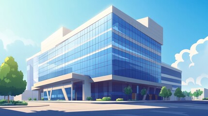 Obraz premium Modern glass office building, sunny day, city background, corporate image