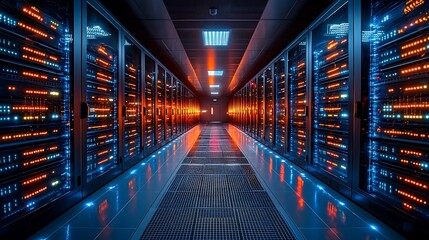 A futuristic blockchain data center with glowing quantum processors, surrounded by encrypted digital pathways, ultra-modern architecture, neon-lit atmosphere, cinematic lighting, dynamic angle