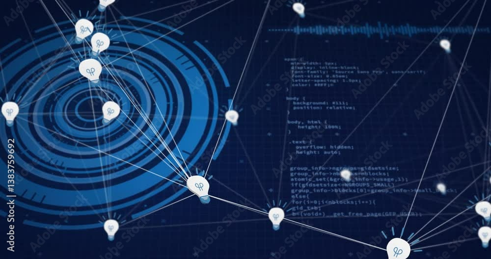 Aufkleber network of connections and data processing animation over blue digital background