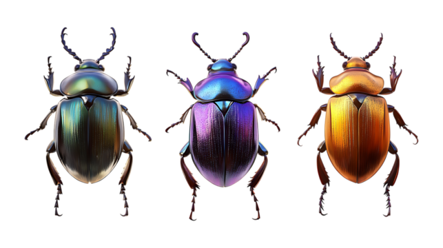 Pack of Jewel Scarab Beetles set Against Transparent Background for Insect Illustrations, Nature Education, or Entomology Projects