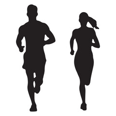 Running Silhouette Icon – Male and Female Joggers Vector
