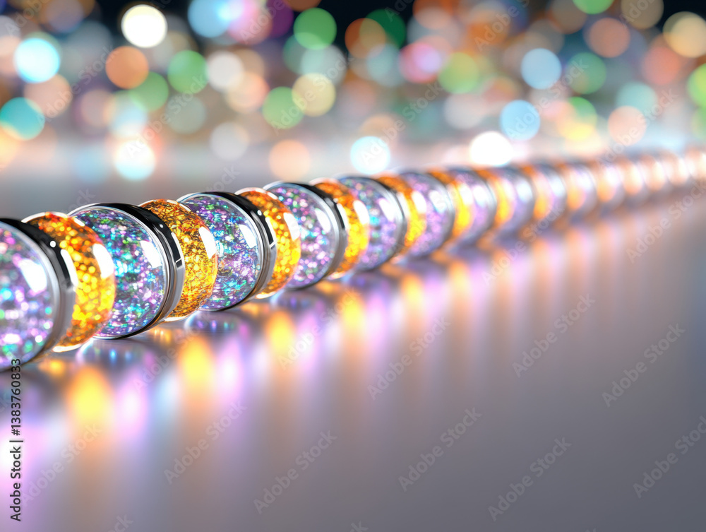 Poster glowing multicolored spheres chain abstract 3d render