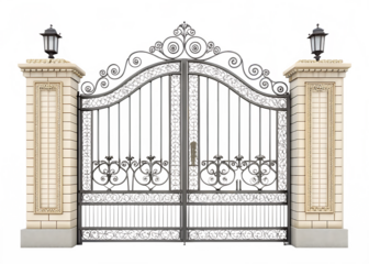 wrought iron gate isolated on white background, PNG