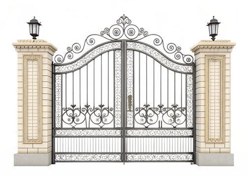 wrought iron gate isolated on white background, PNG