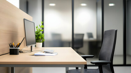 Modern Minimalist Office Workspace With Computer And Chair