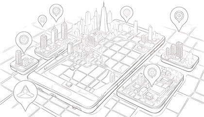 Futuristic Geolocation Map with AI Technology and Glowing Pin for Business Logistics

