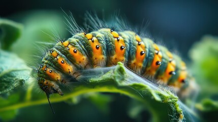 Caterpillar On Leaf Closeup