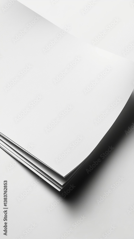 Aufkleber minimalist black and white close-up of stacked paper sheets with crisp edges and subtle geometric sh